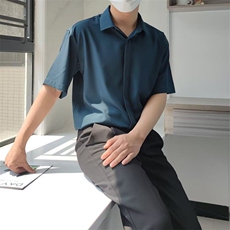 港风夏款男冰丝短袖衬衫暗按扣透气衬衣CS9P33，男装衬衫，星座1013-1