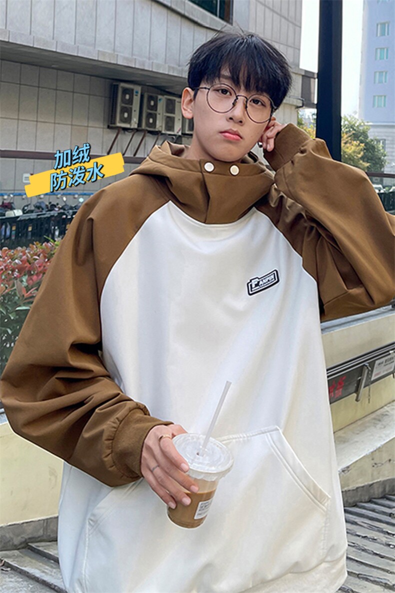 2023冬季新款港风外景大码加绒防泼水卫衣M-5XHW23796-特P60,男装卫衣,电商A022