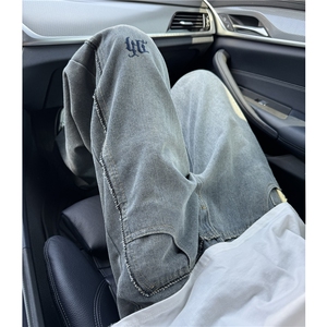 美式高街设计感拼接阔腿水洗字母刺绣牛仔裤 XZ603-K778-P60控78图片