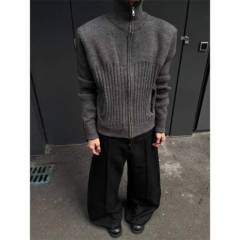 秋冬图正肩高领拉链开衫毛衣男宽松针织衫外套-A2323TP65,男装针织衫/毛衣,电商B241