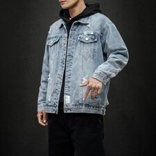 jk820-p85-限价128黑墙牛仔夹克肥仔秋款量足印花大码，男装夹克，星座103A