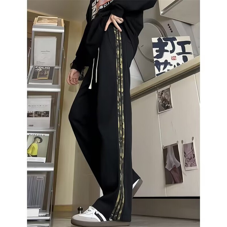 豹纹条纹卫裤男春秋款2025新款运动裤子美式直筒休闲裤K6108-P38,男装休闲裤,星座412-1