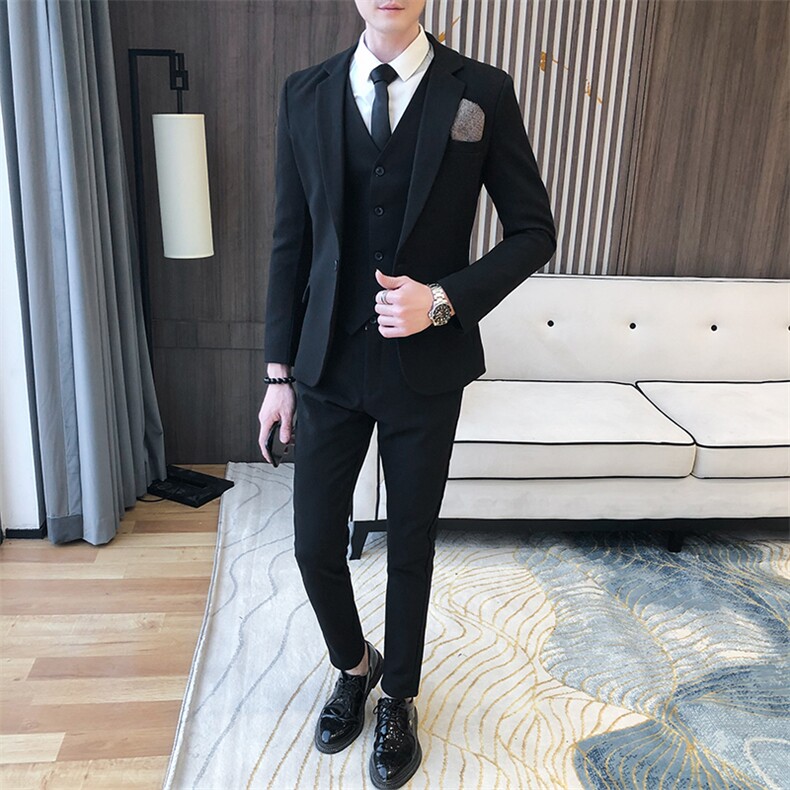 20年春季新款商务休闲婚礼礼服马甲西服西裤三件套A，男装西服套装，星座406
