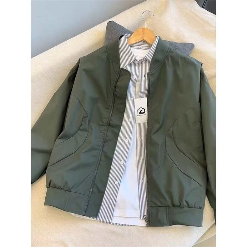 简约宽松型方领春季长袖常规款卡其色飞行员夹克外套男W6352-P43,男装夹克,星座412-2