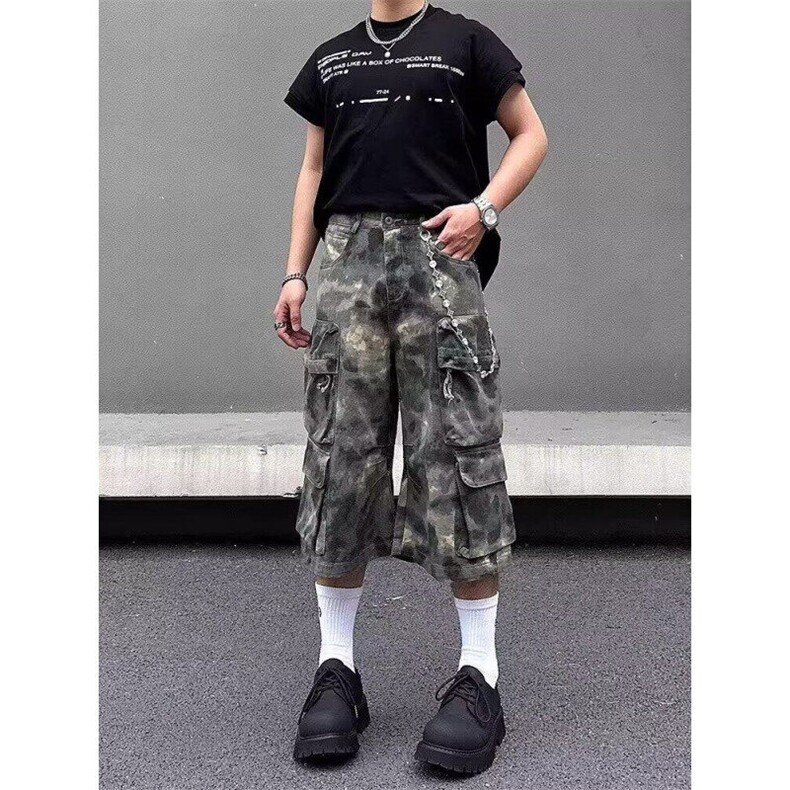 复古重工迷彩工装裤女夏季新款口袋宽松直筒阔腿裤子KH238,男装工装外套,星座1116A（原606A-3）