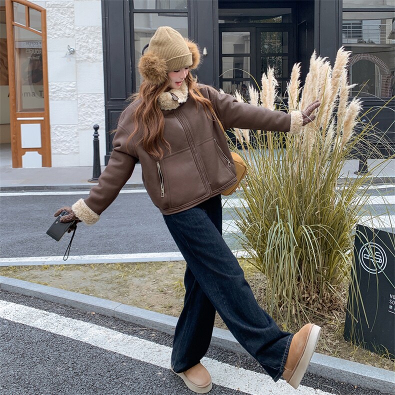 新款主推皮复合羊羔毛外套2662-P215-K318,女装短外套,2C129