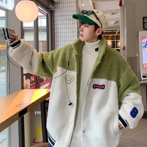 爱心刺绣羊羔绒外套男士冬季男装美式情侣潮牌加厚棉服LW35P55图片