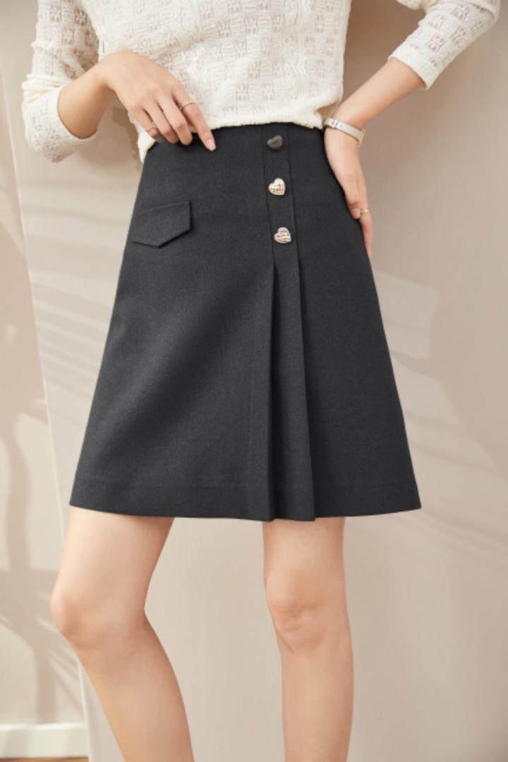 2021秋季新款AB面压褶半裙，女装半身裙，秋子丰色(3F)