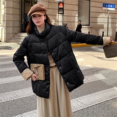 加厚新中式纯色翻袖短款宽松羽绒服女，女装羽绒服，浙宝189