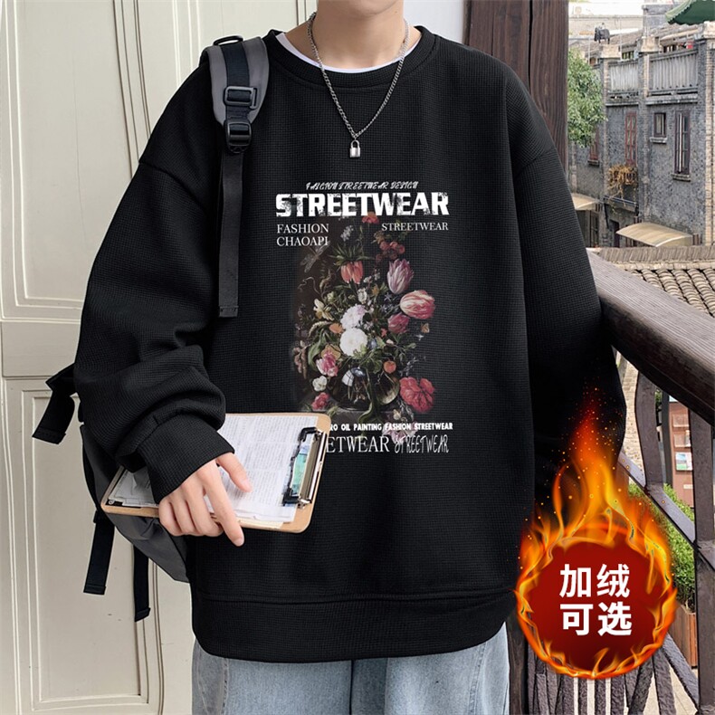 华夫格！2023秋季新款男士潮牌圆领卫衣百搭长袖HWY05P30加绒P40,男装卫衣,电商B220