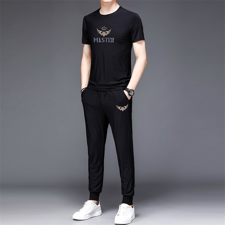 JG2010男士2023年春夏季新款运动套装短袖长裤T恤卫裤二件套P110,男装休闲套装,电商B360