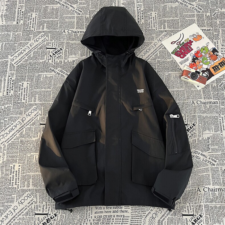 情侣款夹克春季工装潮户外刺绣冲锋衣男连帽外套A266-JK8019-P55,男装夹克,电商A266