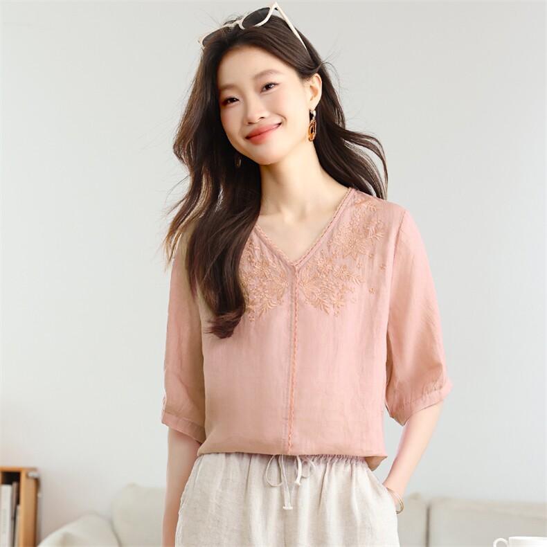 棉麻休闲女夏装2025夏季新款妈妈洋气高端时尚苎麻裤子,女装衬衫,独衣靓