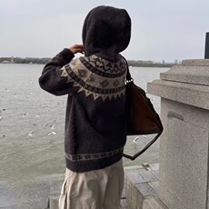 2025美式慵懒休闲北欧提花宽松显瘦针织牛角纽扣连帽开衫毛衣MY72，男装针织衫/毛衣，星座516A