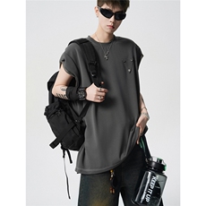 现货-原创-纽扣装饰背心痞帅坎肩休闲T恤短袖1016-1T347P27K49，男装背心/马甲，星座1016-1（原电商B408-1）