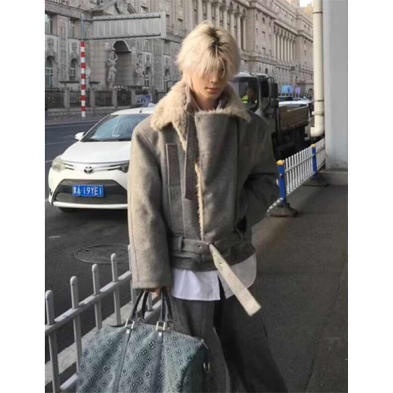 翻领夹克男秋冬季新款宽松棉衣加绒情侣美式外套 MHT286图片