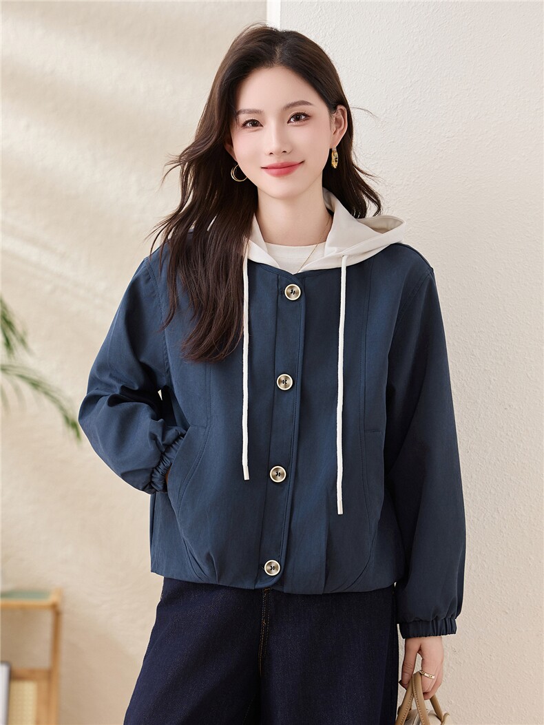 现货大货已出！！2025秋季女装新款时尚减龄假两件拼色连帽外套,女装短外套,以桐