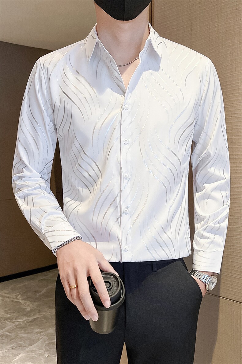 店主风秋冬男士店主风烫金长袖衬衫男修身衬衣301A-1/CS455/P55,男装衬衫,星座301A-1