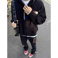 彩扣刺绣连帽针织衫男秋季潮牌高级感卫衣复古情侣外套MY9601，男装针织衫/毛衣，星座1116A（原606A-3）