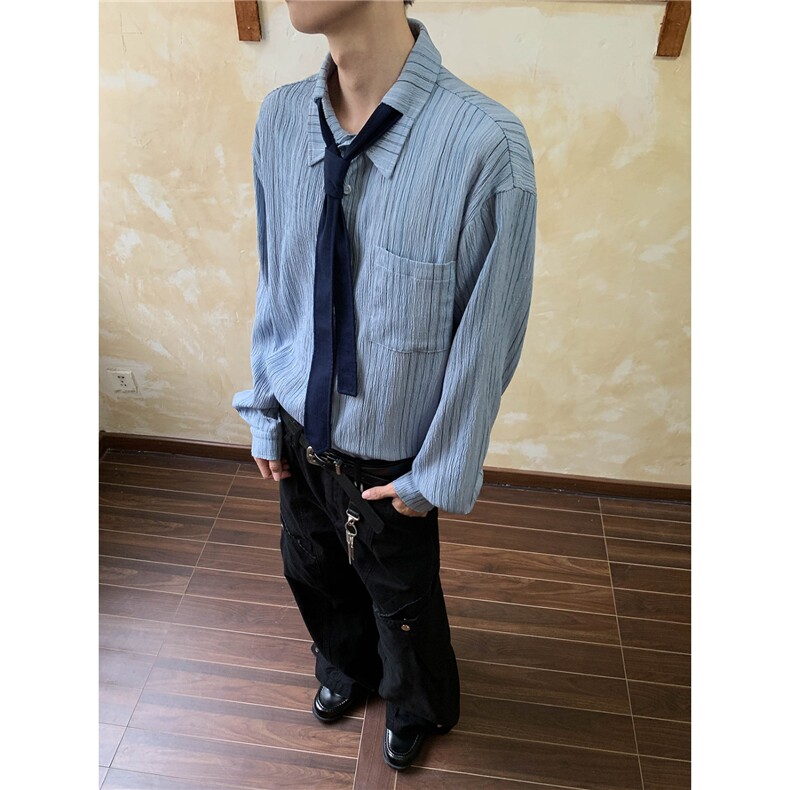 秋季长袖条纹衬衫男韩系潮流帅气dk制服男士痞帅休闲衬衣CSX562,男装衬衫,星座516A