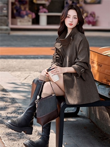 复古美拉德立领中长款风衣女2025春秋季新款系带收腰高级感外套图片
