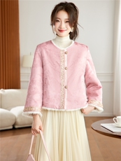 现货~2025年冬季双面穿皮毛一体guo风镶砖提花侧插口袋加厚外套，女装羊羔毛/颗粒绒，新依时派