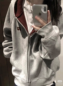 网图 短款撞色刺绣双拉链开衫卫衣男女潮牌情侣连帽休闲外套 P60图片