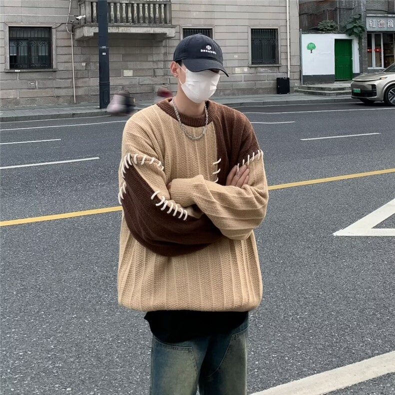 鹿毛绒美式圆领毛衣男慵懒风休闲针织衫B627P53,男装针织衫/毛衣,星座1116-2