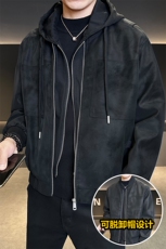 美式可脱卸连帽短款皮夹克男复古春秋棒球领美拉德机车P8801-P160，男装皮衣，电商A237