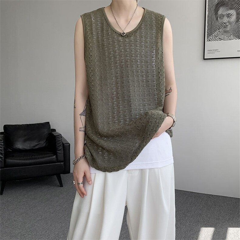BX1130-特批30控58小众高品质镂空衬衫内搭大码短袖背心T恤,男装背心/马甲,电商A059
