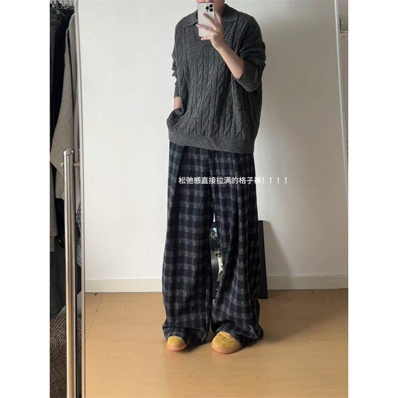 现货ZK8050-批65控98重磅美式磨毛格子阔腿垂感直筒大码休闲裤,男装休闲裤,电商A059