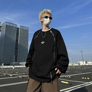 秋款男圆领卫衣侧边开叉双拉链十字架夹克外套WY43 P45图片