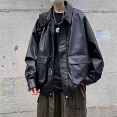 工装PU皮夹克男士炸街翻领暗黑系机车皮衣褂子外套PU906，男装夹克，星座1116A-1（原606A）