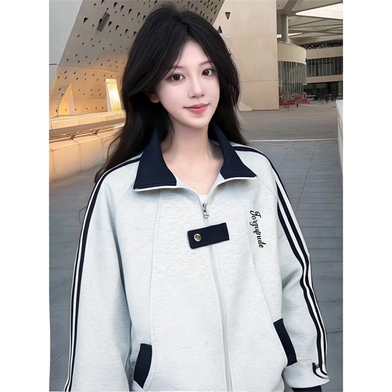 抖音得物品质美式高街重磅结构拼接织带翻领卫衣夹克外套AW11303,男装夹克,电商A443
