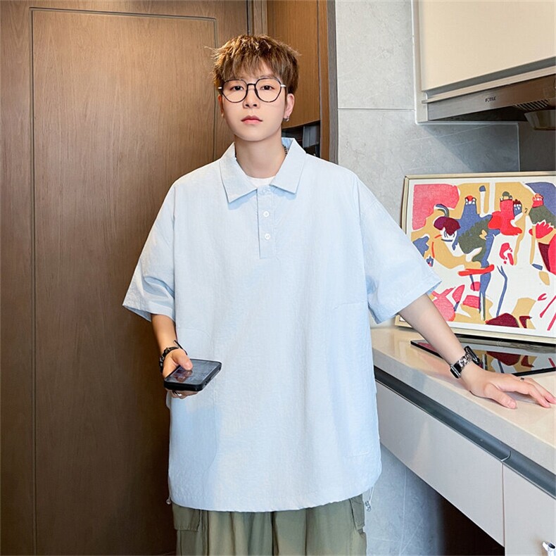 夏季新款美式复古宽松潮牌大码polo衫男生翻领SF431 P36图片