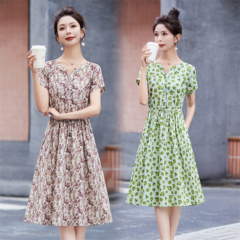 漂亮气质纯棉碎花连衣裙女2024夏季新款收腰显瘦休闲洋气减龄裙子，女装连衣裙，鑫思依格