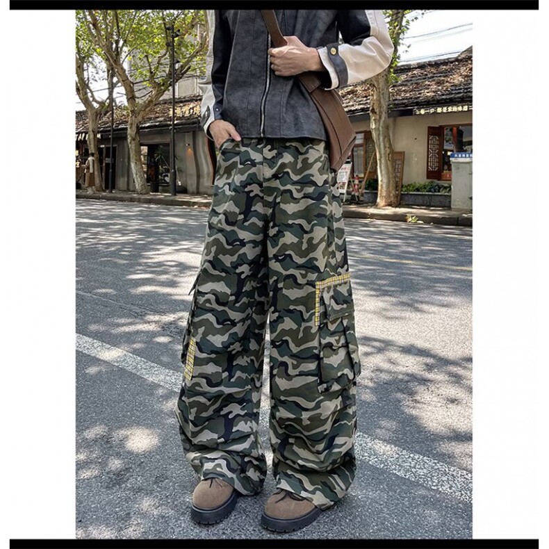 美式街头复古口袋迷彩工装裤男设计感直筒宽松垂感休闲阔腿牛仔裤,男装牛仔裤,星座506A