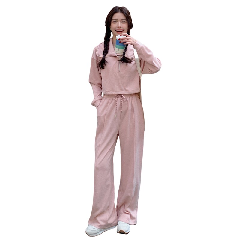 （现货）时尚休闲套装女宽松显瘦翻领卫衣背心阔腿裤三件套潮,女装套装/套裙,韩蔻秀