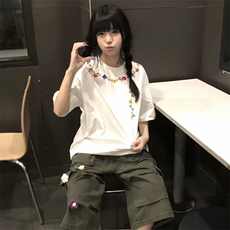 万针全刺绣工艺抖音得物高品质260克重磅纯棉双纱美式高街短袖T恤，男装T恤，电商A486