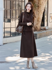 优雅气质针织套装裙女2026春秋新款修身马甲打底衫半身裙子三件套，女装套装/套裙，煊芮熙