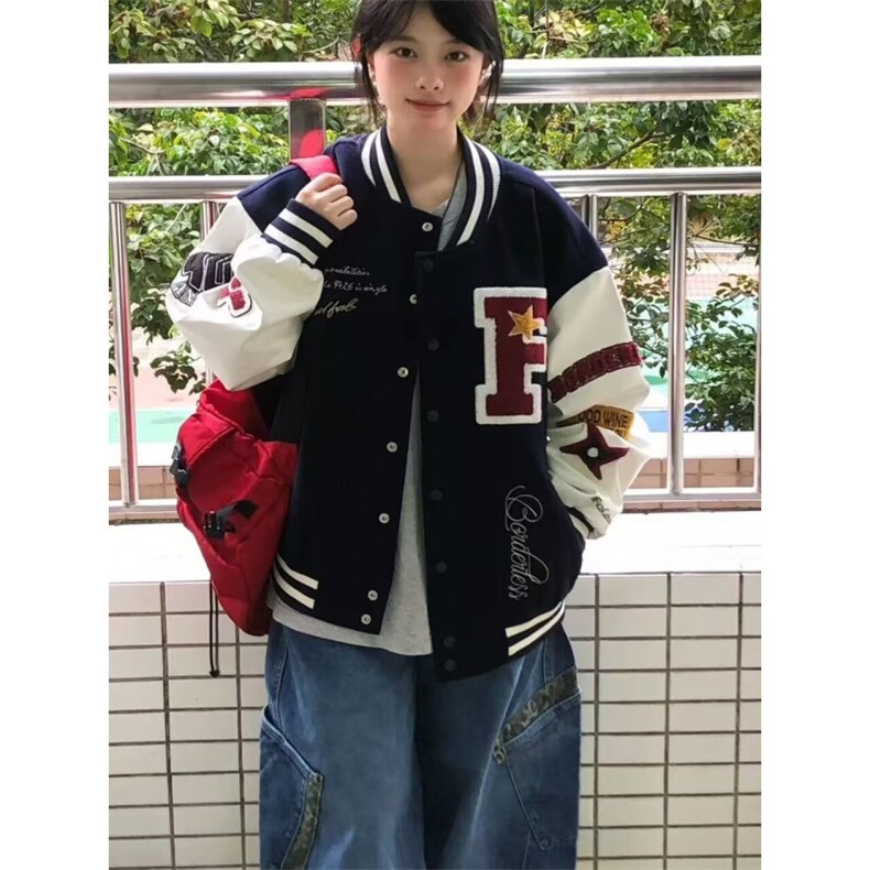 W10313-P65网图现货美式复古棒球服外套宽松大码刺绣休闲夹克潮,男装夹克,星座1608