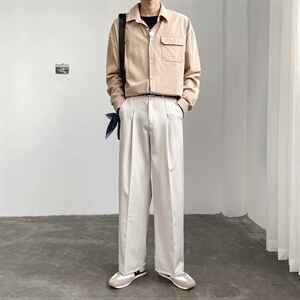 韩版潮流宽松直筒坠感休闲长裤港风百搭帅气垂感小西裤男xk24-p38图片