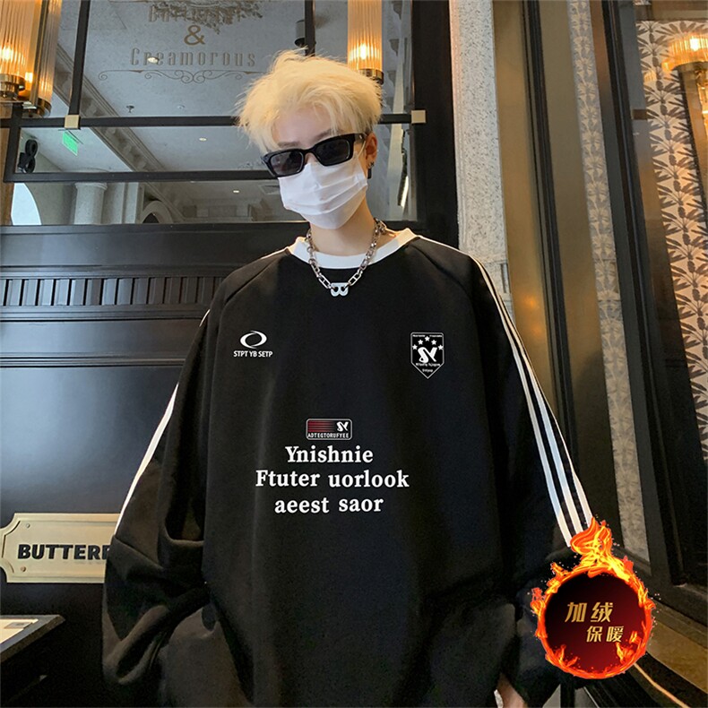 抖音得物供货提供视频秋冬重磅美式宽松织带圆领卫衣0327,男装卫衣,电商A486