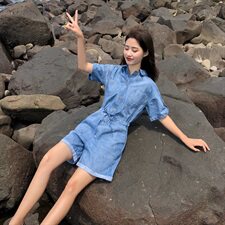 大货已出牛仔连体裤宽松阔腿裤收腰短裤16089601，女装牛仔裤，艾青服饰