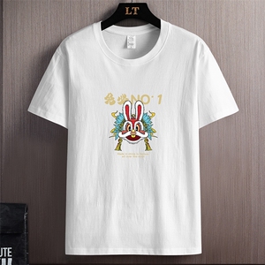 外贸大码现货2025夏季新款休闲潮流男士印花圆领短袖T恤DT198-P10图片