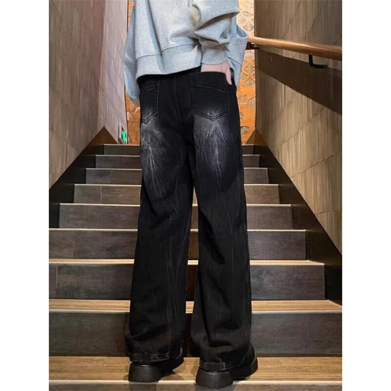 W9638-P48网图现货冰裂纹牛仔裤潮流街头宽松直筒时尚长裤裤,男装牛仔裤,星座1608-2
