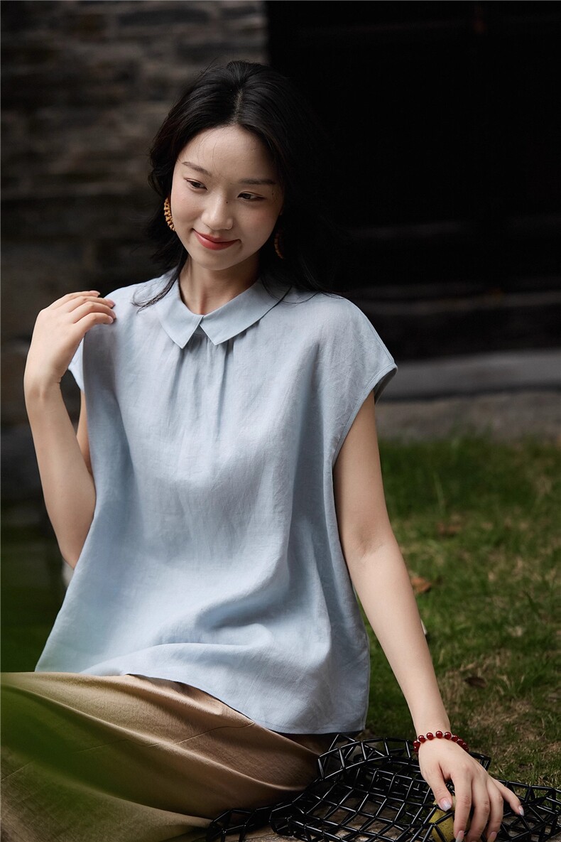 双穿·翻翻乐减龄娃娃领前后穿+无袖小上衣女,女装衬衫,梦白服饰厂