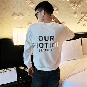 WY02-P58控78 2021春秋季男卫衣长袖套头潮流圆领潮牌社会小伙 白图片