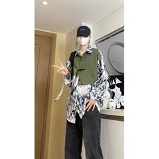 风新中式盘扣拼接长袖衬衫男秋季宽松碎花休闲衬衣CS610-特P38，男装衬衫，电商A006