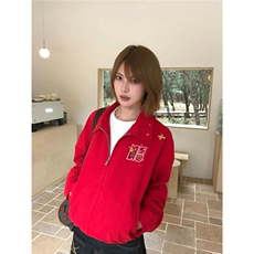 星卉刺绣复古翻领哈灵顿夹克秋冬季短外套，男装夹克，星座506A